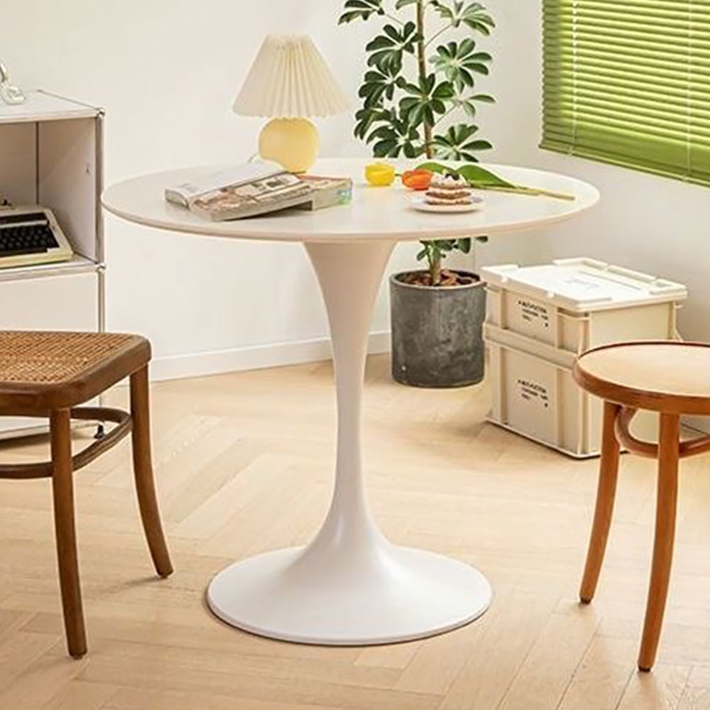 Miniyam 31.5" Round Dining Table for 2-4, Small Modern Kitchen Table with White Pedestal Base