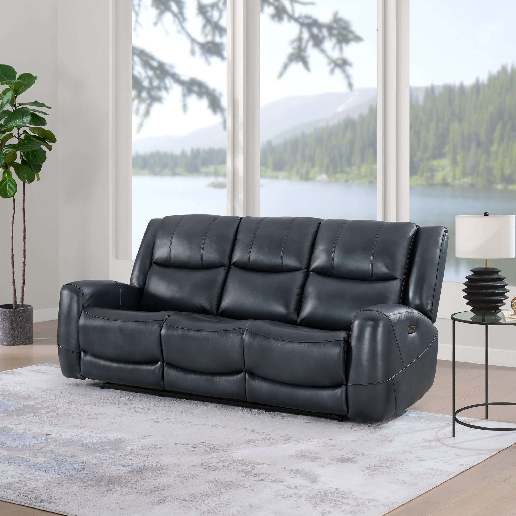 Roundhill Furniture Cozura Leather Power Dual Reclining Sofa Chesapeake Blue