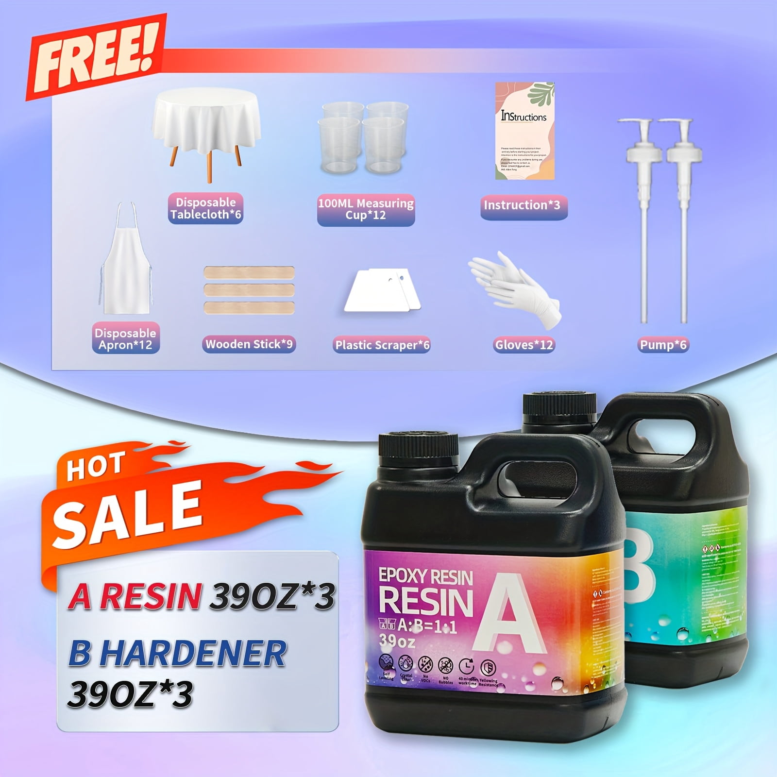 5pcs Epoxy Resin Kit - Professional-Grade AB Glue - 390oz for Art, Jewelry & Coating