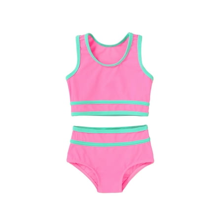 Tiny Cutey Girl Tankini Swimsuit Kid Summer Sleeveless Vest Top Bikini Bathing Suits Set 2pcs for 4-5T