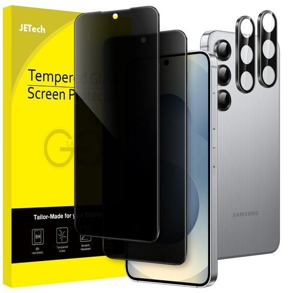 JETech Privacy Screen Protector for Samsung Galaxy S25 5G with Camera Lens Protector, Anti-Spy Tempered Glass Film, Fingerprint ID Compatible, 2-Pack Each
