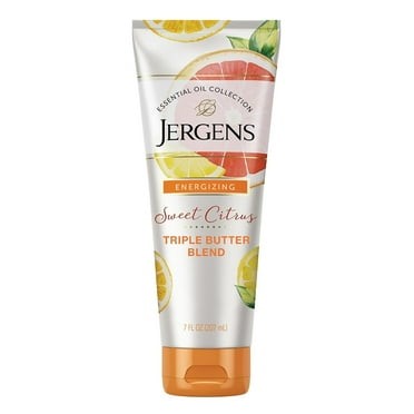 Jergens Energizing Sweet Citrus Essential Oil Body Butter Moisturizer, 7 Oz..