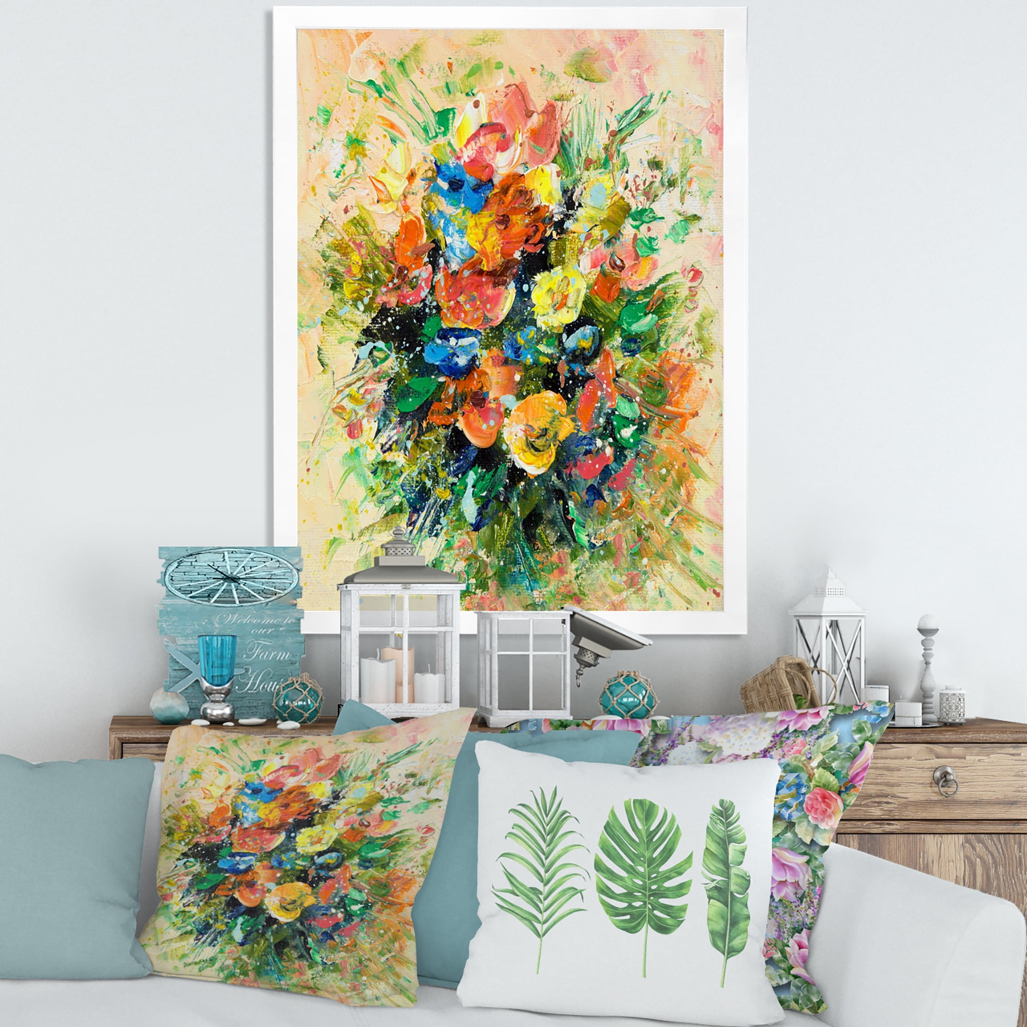 Designart 'Ancient Fresh Flowers Bouquet Of Wildflowers' Traditional Framed Art Print