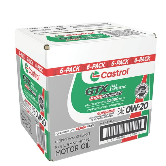 Castrol GTX Full Synthetic High Mileage 0W-20, 6 pack, 1 US qt bottles