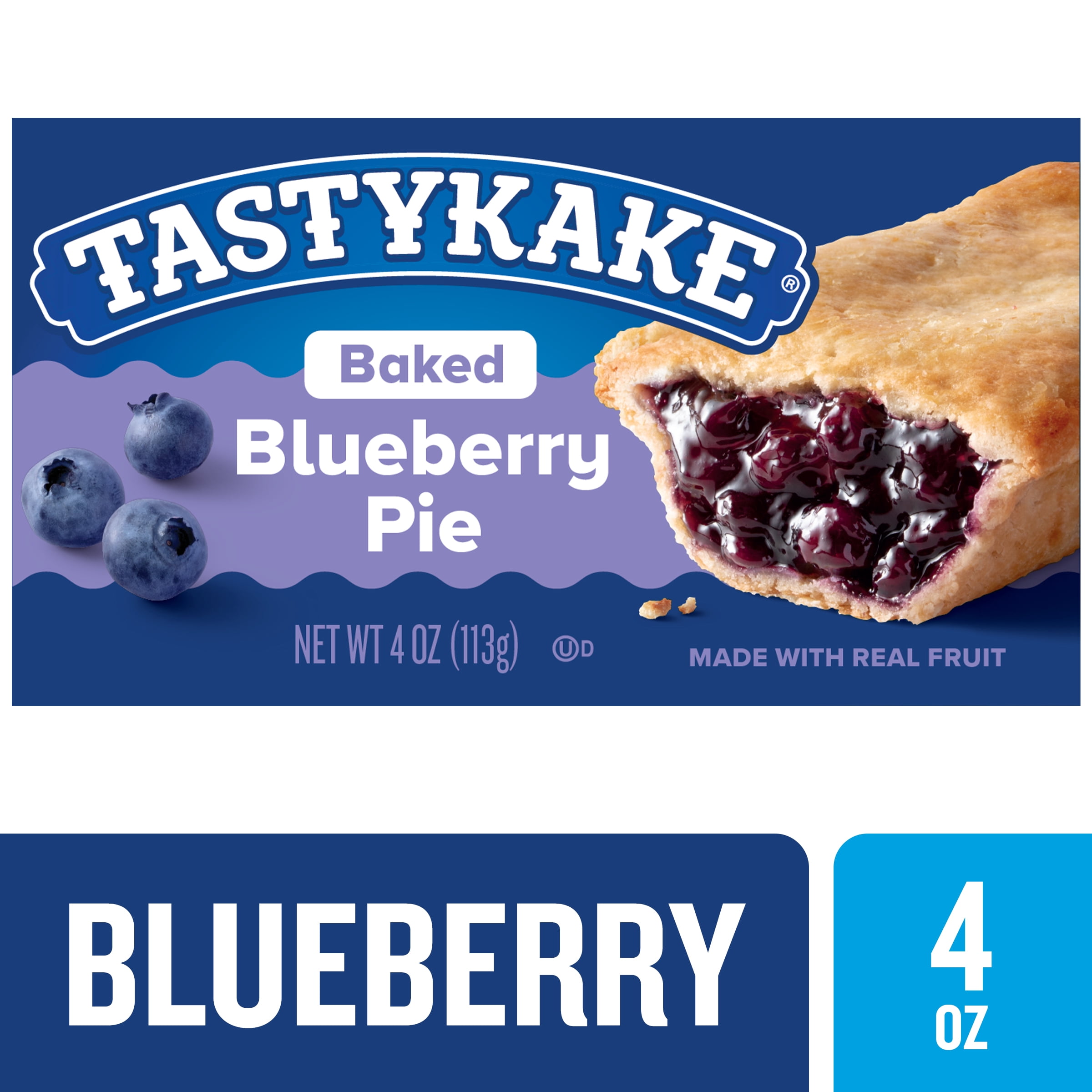 Tastykake Blueberry Baked Pie, Soft Baked Crust Topped Blueberry Pie, Shelf-Stable, 4 oz