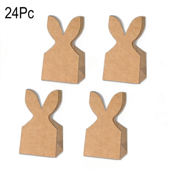 24 Pcs Easter Bunny Treat Bags, Kraft Paper Gift Bags with Bunny Ear Flaps, Rustic DIY Goodie Bags for Easter Basket Stuffers Party Favors – Bags Only
