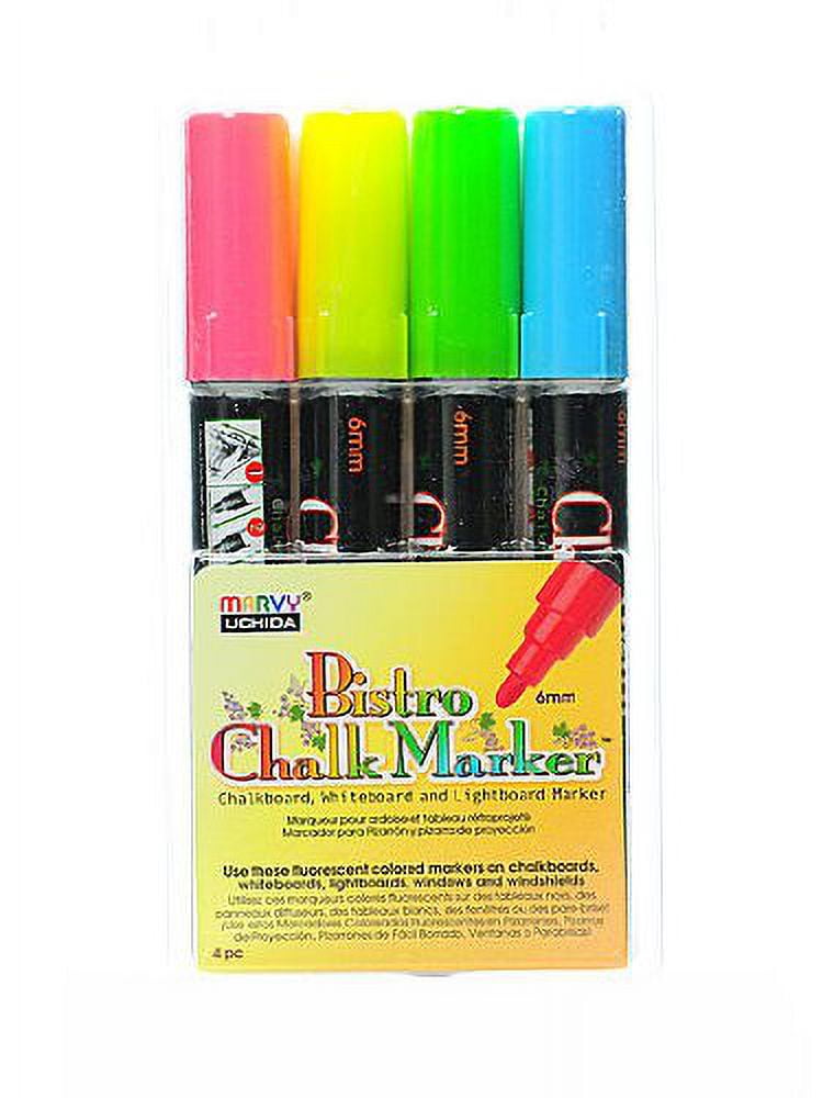 Marvy Uchida Bistro Chalk Marker Sets Broad Point Fl. Red Fl. Blue Fl. Green Fl. Yellow [Pack Of 2]
