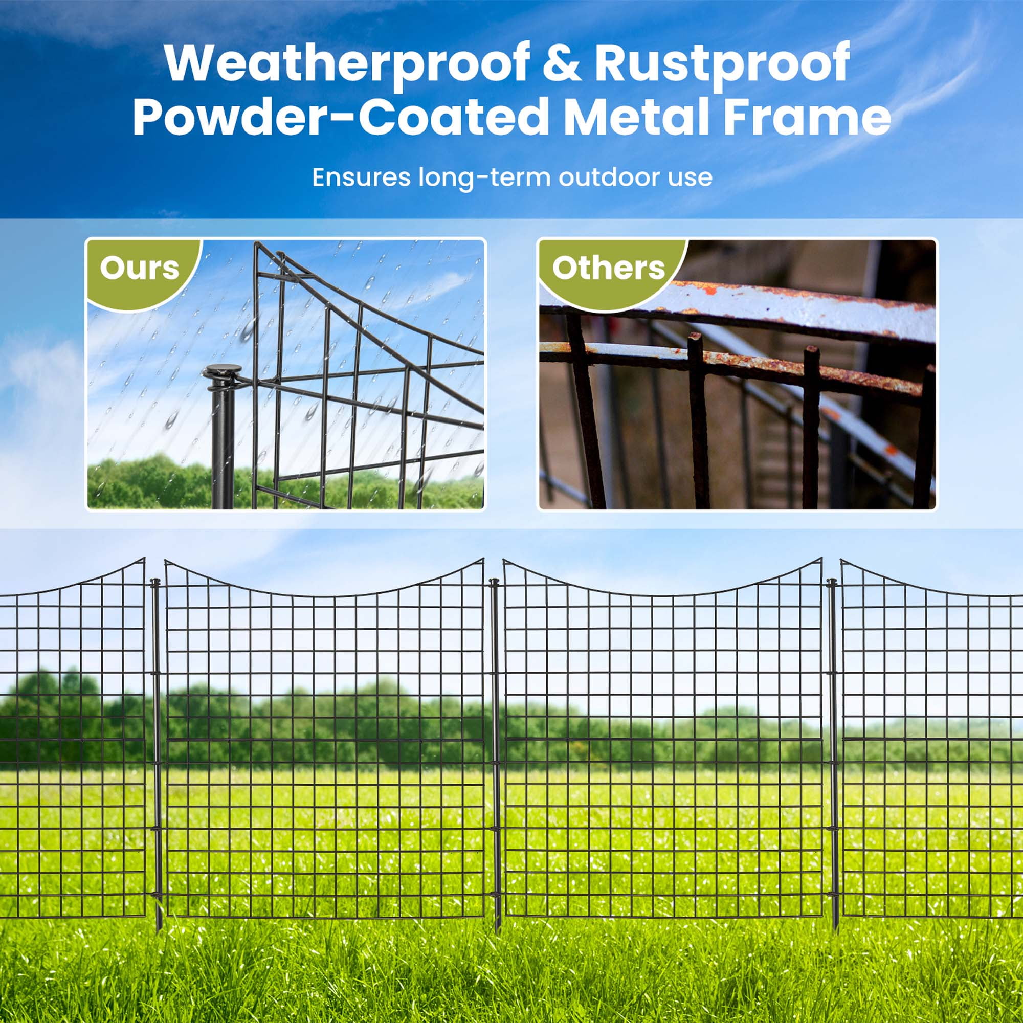 Costway 39'' Tall Outdoor Animal Barrier Decorative Garden Fence with 5 Panels & 5 Stakes