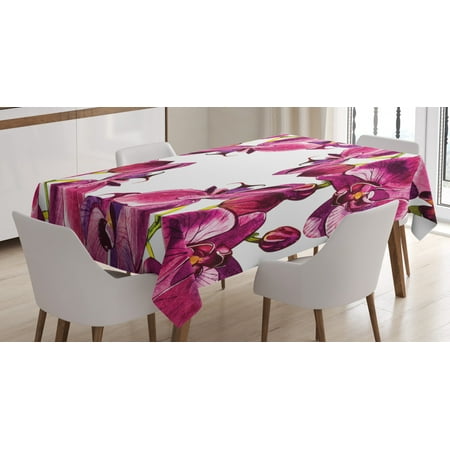 

Floral Tablecloth Spring Theme Romantic Watercolor Fresh Orchids on Plain Background Rectangular Table Cover for Dining Room Kitchen 60 X 84 Magenta Violet Yellow Green by Ambesonne
