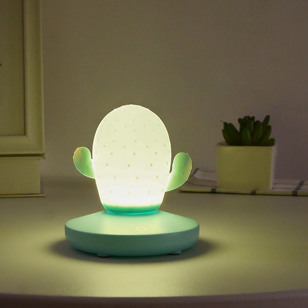 Cute Cactus Touch Dimming USB Rechargeable LED Bedside Lamp Night Light Dutiful 