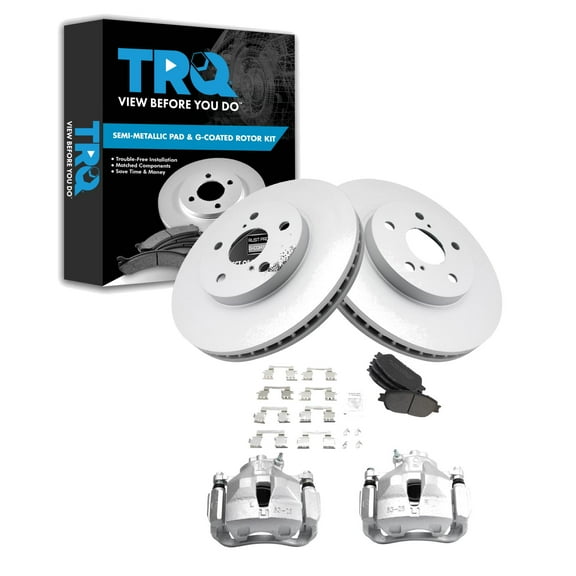 TRQ Front Brake Pad & Rotor Kit Brake Caliper Brake Pads Brake Rotor Semi-Metallic Premium G-Coated Fits Select 2005-2007 Toyota Avalon 2005-2006 Camry 2004-2010 Sienna 2004-2008 Solara