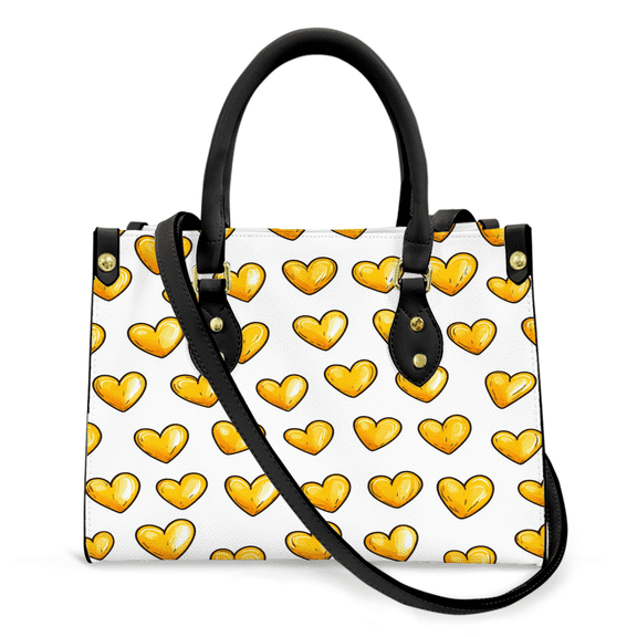 Purse Tote Bag for Women Leather Handbag, Satchel Shoulder Crossbody Top Handle Bags for Work Travel, Yellow Hearts , BLACK