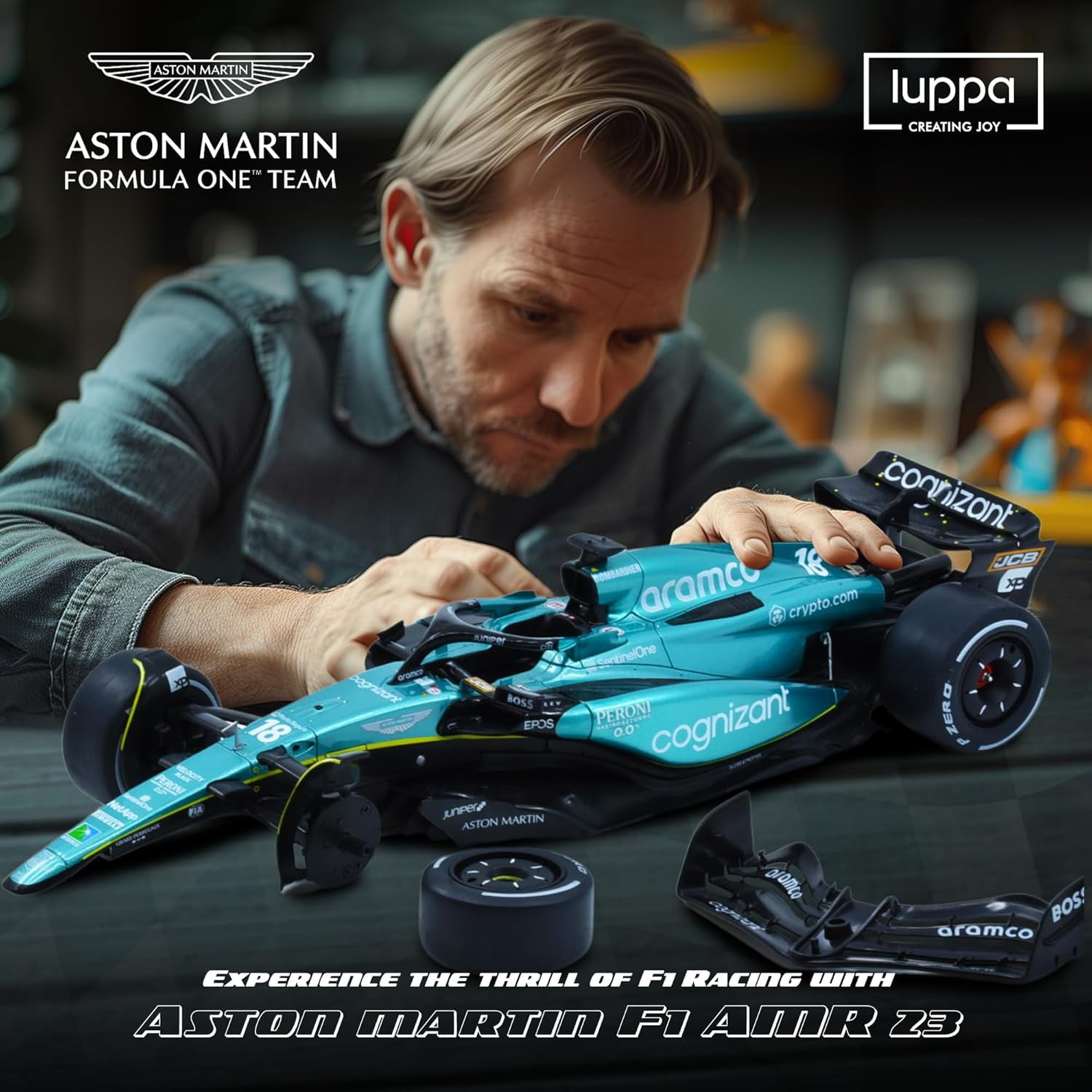 Formula 1 AMR 23 Model kit - 1:18 Scale Racing F1 AMR 23 Aramco Model Inspired by Fernando Alonso & Lance Stroll Building kit, Collectible diecast, 140 Pieces