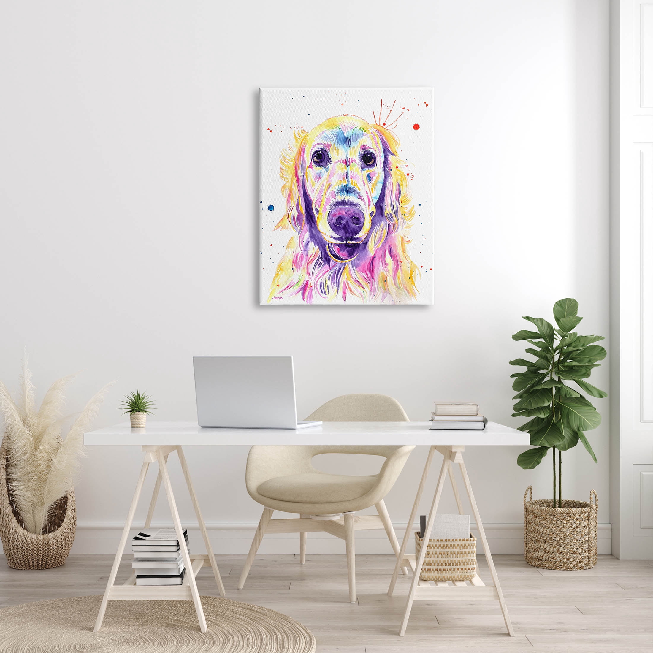 Vivid Retriever Dog Pet Portrait Animals & Insects Graphic Art Gallery Wrapped Canvas Print Wall Art