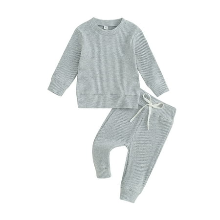 

Canis Infant Baby Ribbed Fall Outfits with Solid Long Sleeve Sweatshirt Pants