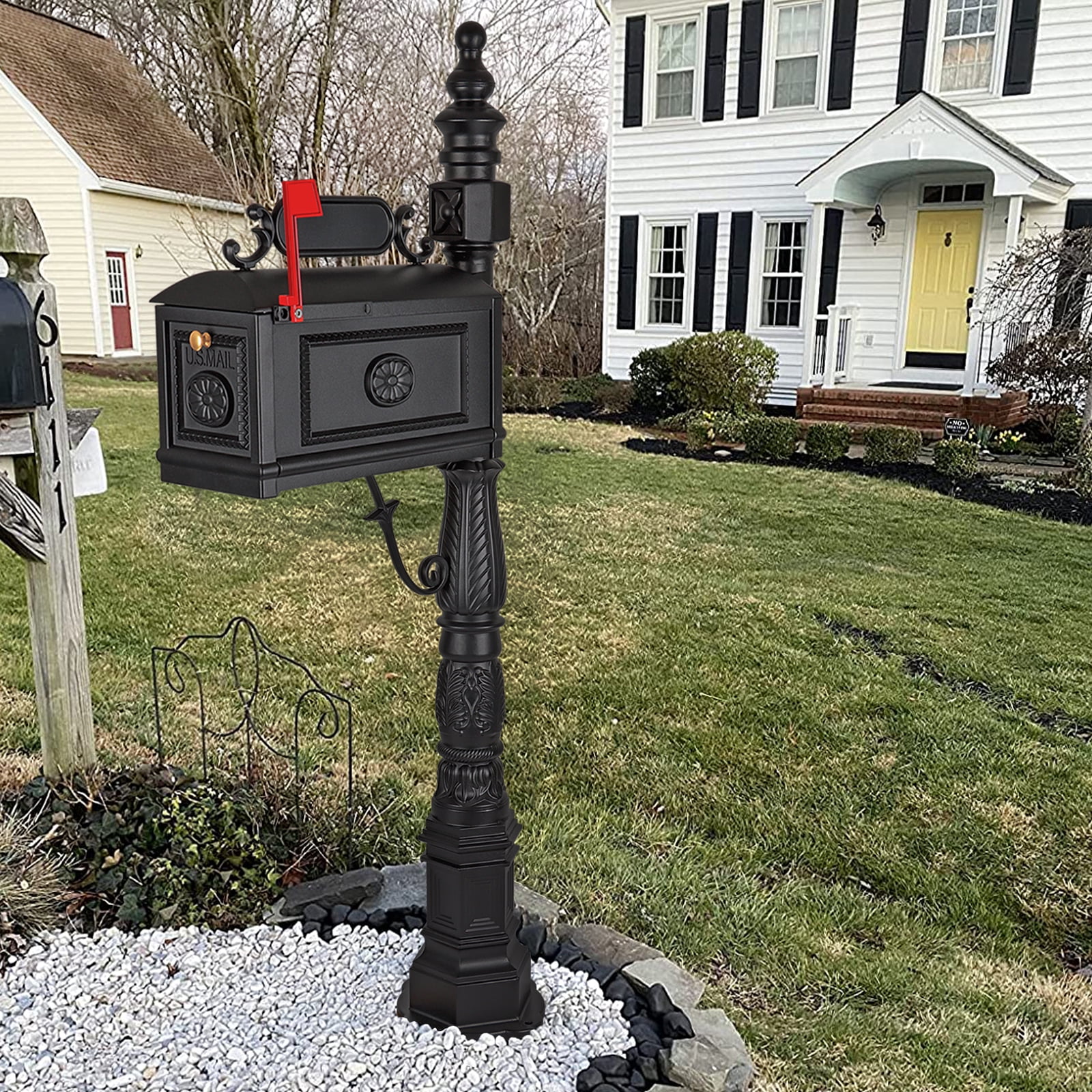 BETISEF Cast Aluminum Mailbox Barcelona Decorative Post Mail Box Combination Stratford Heavy Duty