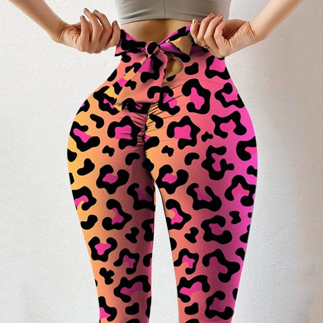 Pantalon pour Femmes Taille Haute Femmes Mode Taille Haute Sport Mise en Forme Nœud Impression Positionnée Pantalon de Yoga Pantalon pour Femmes 2024 en Liquidation
