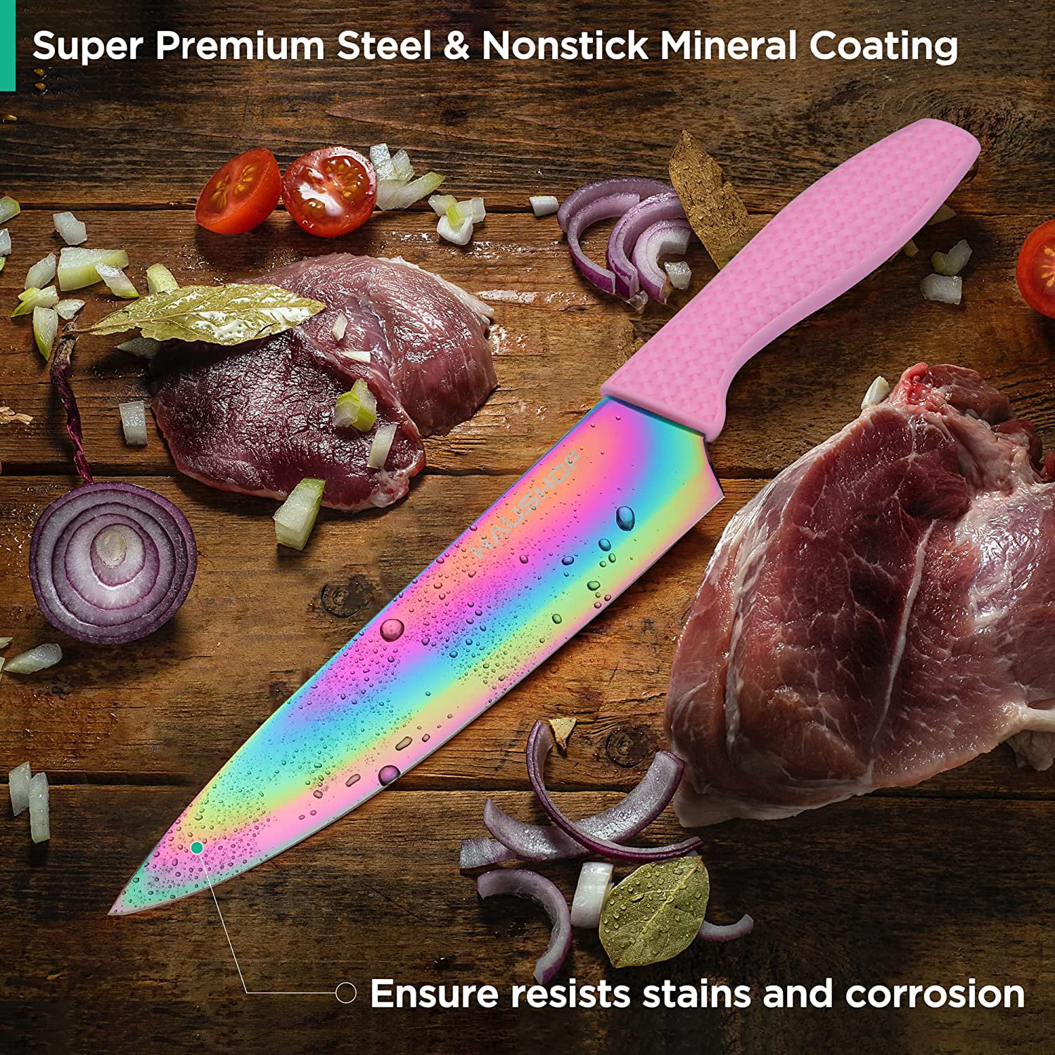 HOMQUEN Rainbow Steak Knives, 8 Piece Premium Stainless Steel Steak Knife  Set, Meat Knife Sets, German Steak Knives Serrated, Tomato Knife, For Home