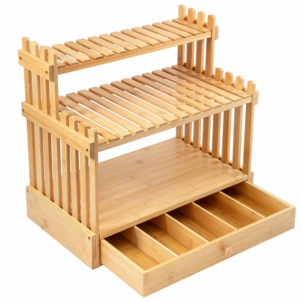 Bamboo Kitchen Drawer Organizer, G.a HOMEFAVOR 3Tier Bamboo Spice Rack