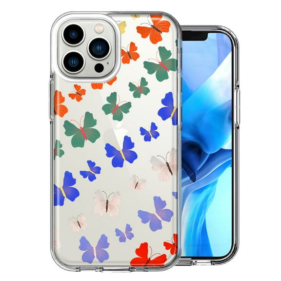MUNDAZE For Apple iPhone 13 Pro Max Colorful Butterflies Design Double Layer Phone Case Cover