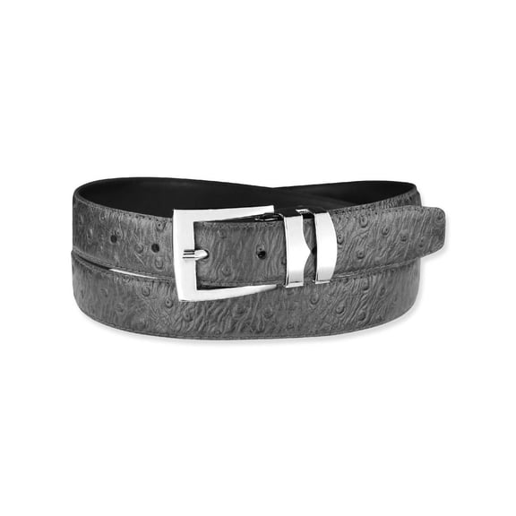 OSTRICH Pattern CHARCOAL GREY Bonded Leather Men's Belt Silver-Tone Buckle 40