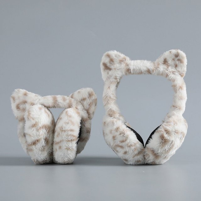 Orejeras con estampado de leopardo, cálidas orejeras de felpa de estilo europeo y americano para invierno, orejeras de felpa con protección para los oídos, lindas orejeras plegables
