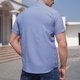 thumbnail image 5 of Mens Manga Corta Botón Abajo Camisas de Moda Bordado de Pie Cuello Bolsillo, Blusa de Algodón para Uso Al Aire Libre Y Diario, 5 of 5