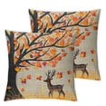 thumbnail image 2 of Nawypu  Ink Painting Yellow Orange Maple Tree Leaves Deer Autumn Decorative Lumbar Throw Pillow Cover Case Home Living Room Bed Sofa Car Rectangular 2pcs, 2 of 6