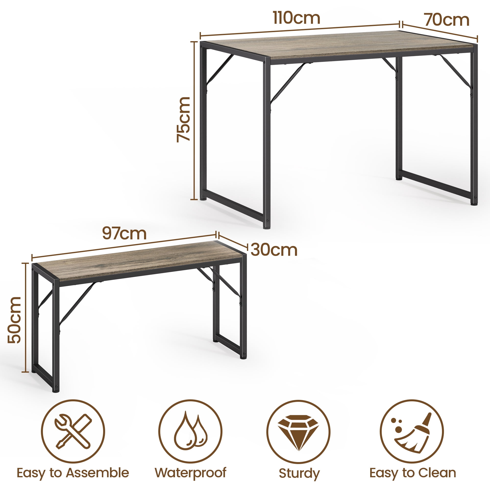 Asofer 45.5" Small Kitchen Dining Table Set with 2 Benches, Multi-Use as Coffee Table/Shoe Bench, Grey