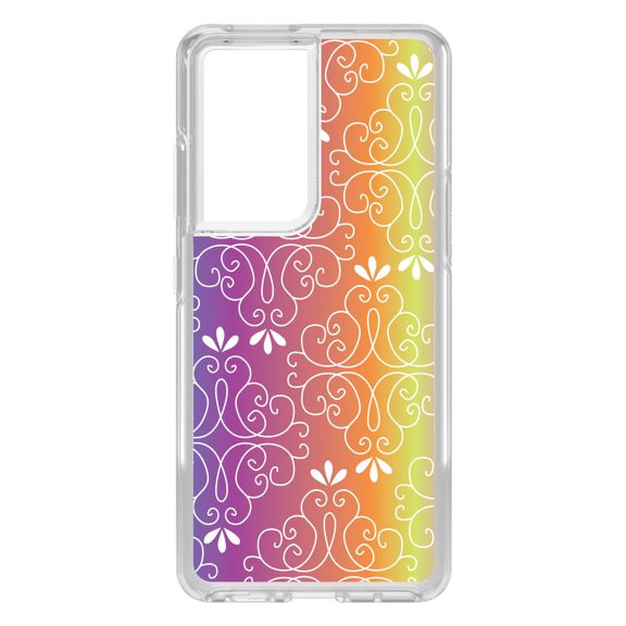 DistinctInk Clear Hybrid Case for Samsung Galaxy S21 Ultra (6.8" Screen) - Blue Purple Orange Yellow Pink Gradient - Slim Profile Design