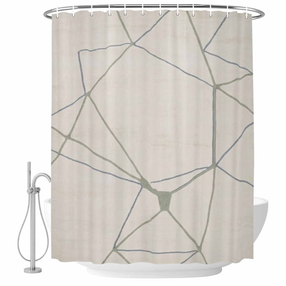 Sage Green Beige Shower Curtain Set - Long 72" x 84" Washable Bathtub Curtain with 12 Hooks, Modern Geometric Abstract Art Waterproof Fabric Stall Shower Curtains for Bathroom/Bathtub Décor