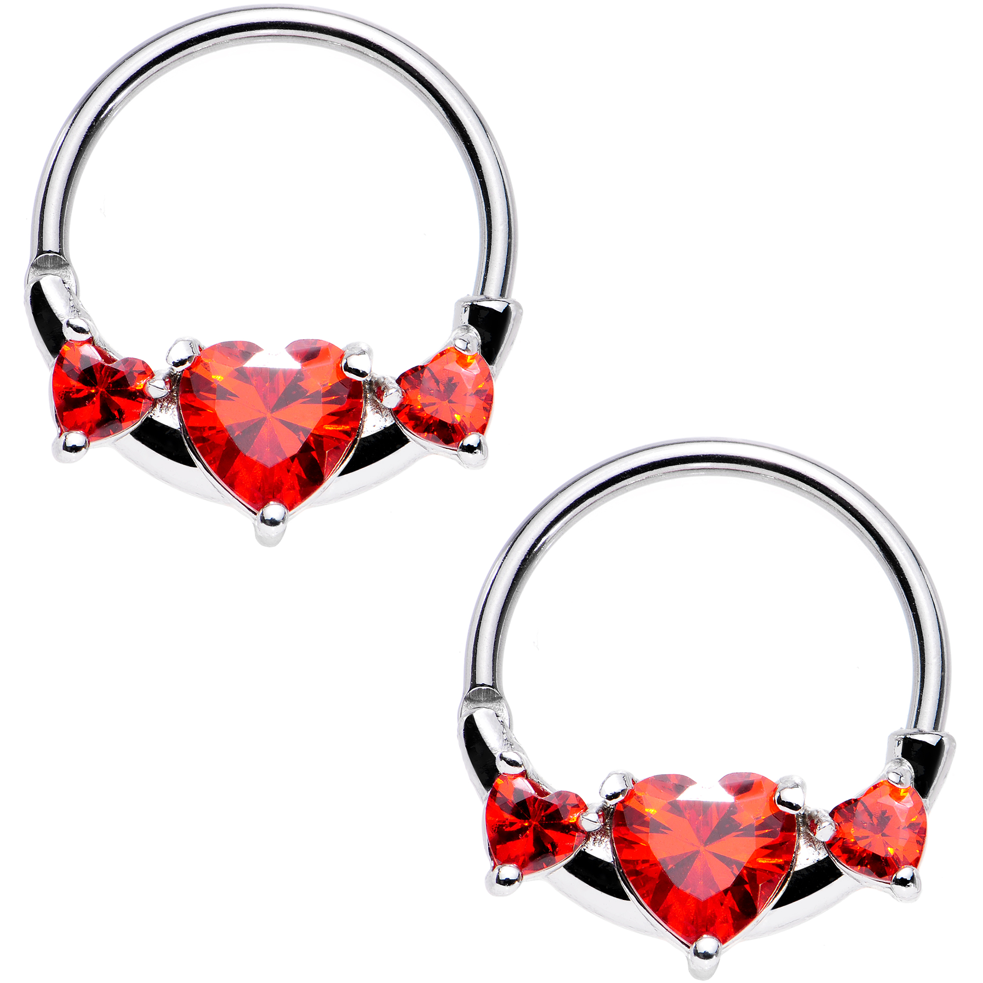 Body Candy Stainless Steel Red Heart Nipple Clicker Set of 2 5/8