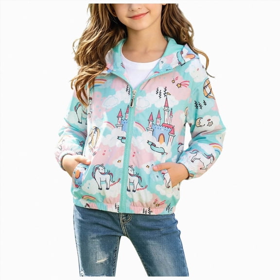 NOLDARES Girls Boys Rain Jacket, Windbreaker Kids Raincoat Waterproof Zip Jacket with Fleece Liner(Sky Blue,18-24 Months)