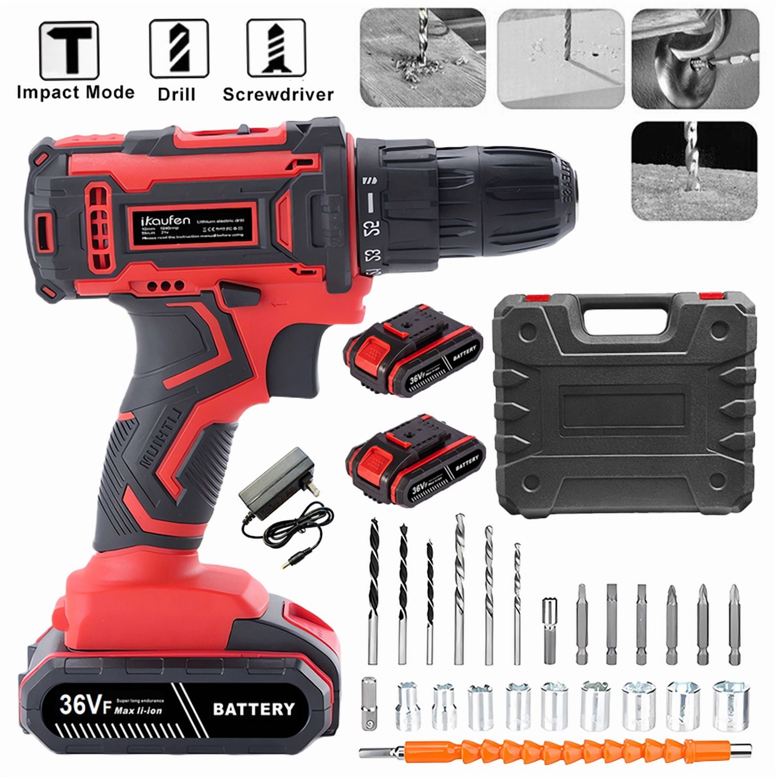 Industrial high-power rechargeable lithium battery drill, hole punch, hand drill, multi-function electric screwdriver, impact dr