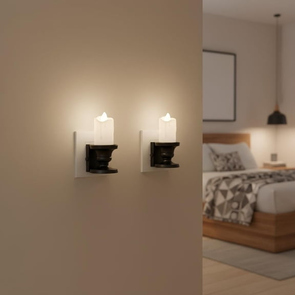 LOHASLED 2 Pack Flameless Candle Night Light Plug-in, Flickering Flame Dimmable LED Nightlight, Warm White 3000K, Romantic Candle Lamp for Bedroom Hallway Living Room Decor