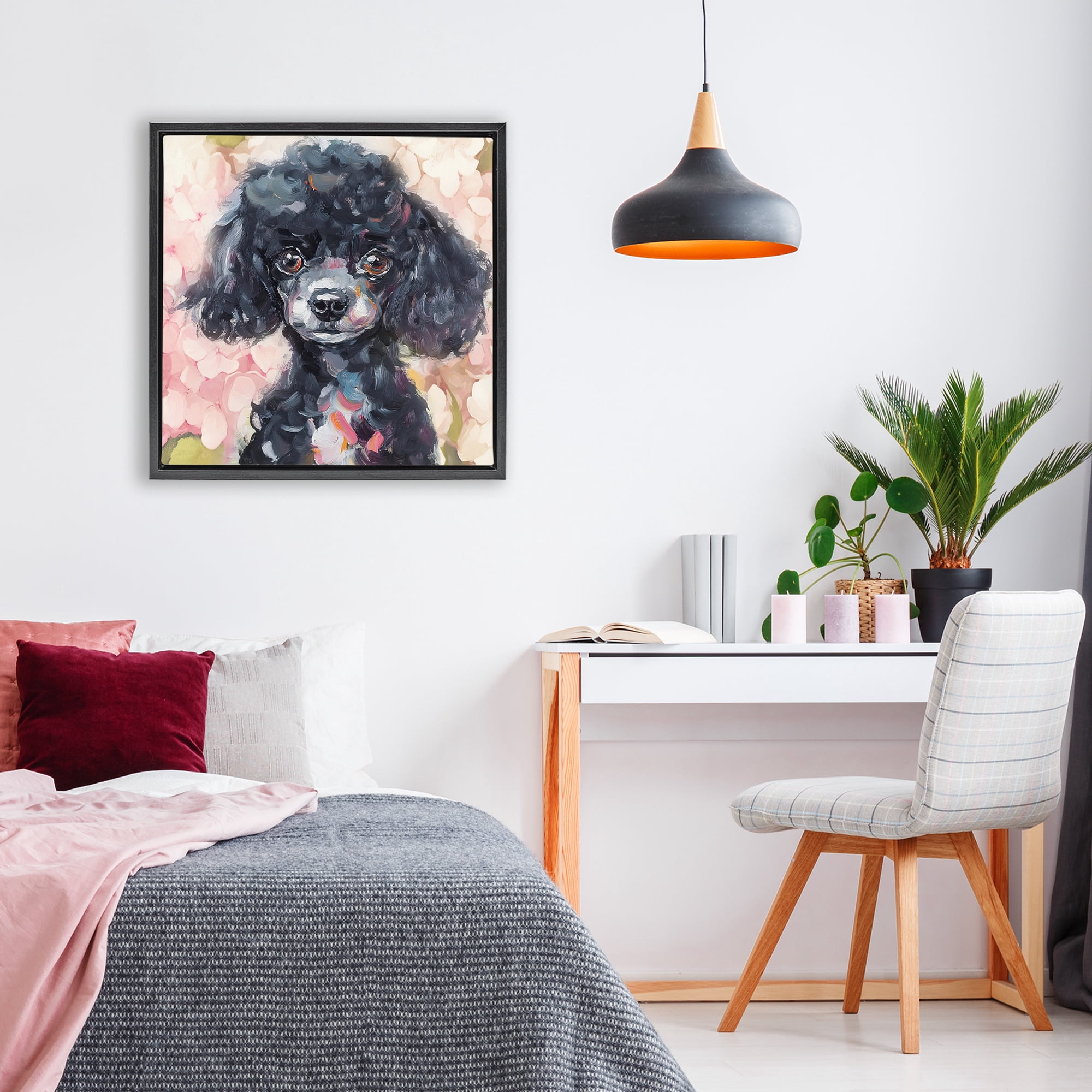 Stupell Industries Little Black Poodle Black Framed Floater Canvas Wall Art, design by Tina LeCour