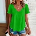 thumbnail image 2 of Uaswgudfs Women's Summer V - Neck Short Sleeve Blouse, Hollow Out Lace Top, Breathable Knit Shirt, Comfortable Casual Wear Green 2XL, 2 of 9
