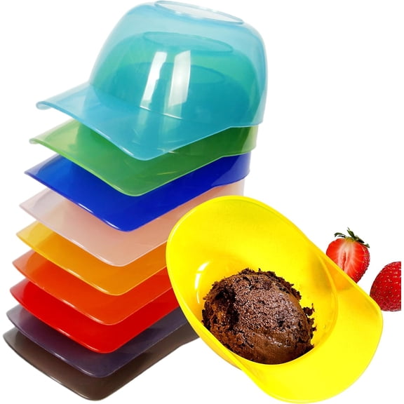 Youngever 9 Pack Ice Cream Snack Bowls, Reusable Plastic Dessert Cups, Stackable 8 Ounce Ice Cream Cups (Rainbow Colors Baseball Helmet)