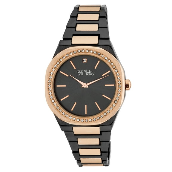 Bob Mackie Women's 40mm Two Tone Rose DIamond Accent Crystal Bezel Watch Carat Size 1/10
