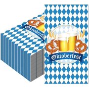 40‑pc Oktoberfest paper napkins, blue & white Bavarian check, luncheon disposable napkins for beer festival party décor.