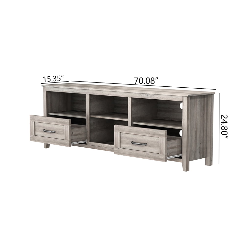 Kadyn 70.08 Inch Modern Farmhouse TV Stand, Wood Universal TV Stand Cabinet for 60" TV, Media Console Cabinet with 2 Drawers and 4 High-Capacity Storage Compartment, Gray