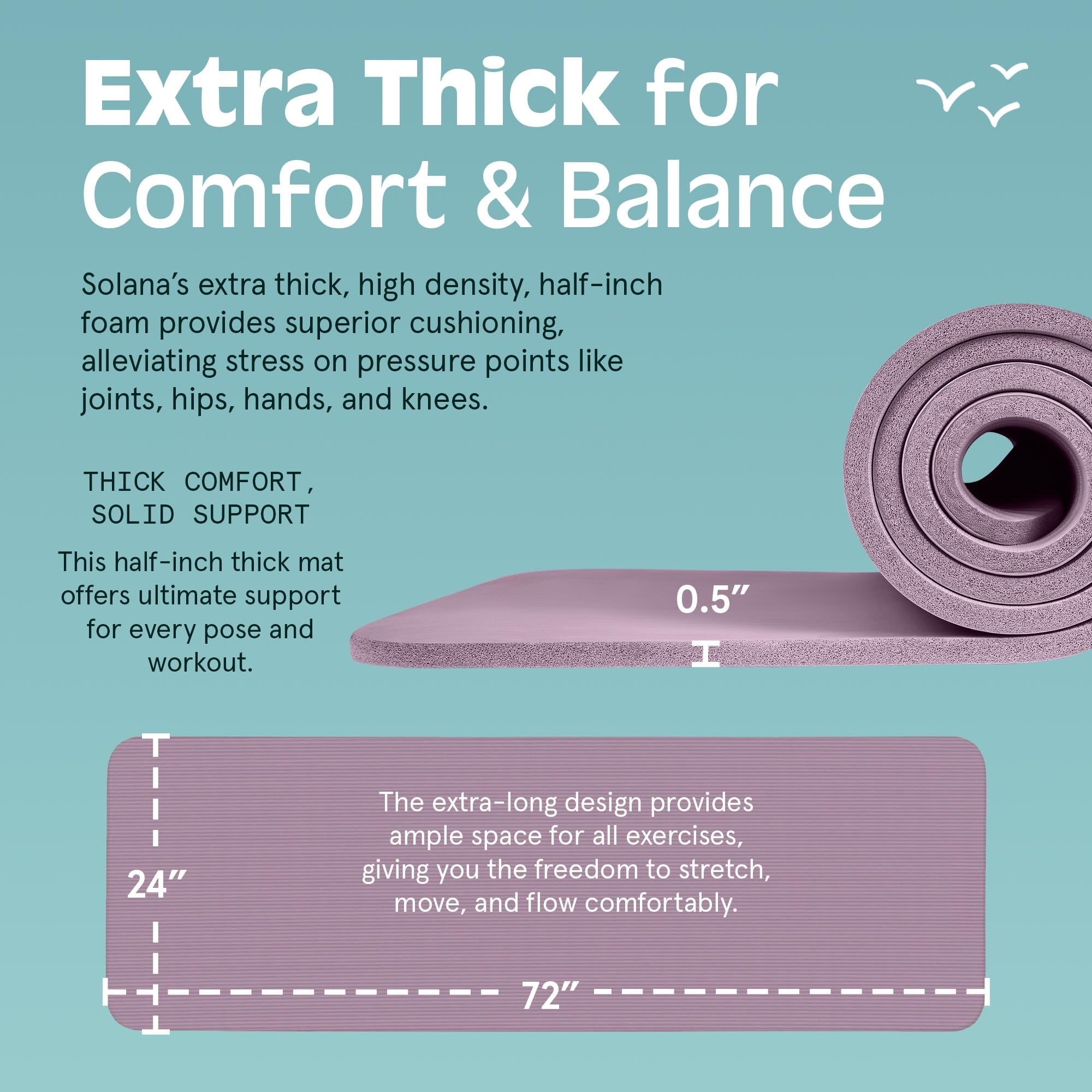 72"x24" Thick Non-Slip Yoga Mat BPA-Free Exercise Mat with Carrying Strap for Pilates & Fitness