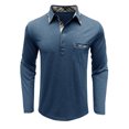 thumbnail image 6 of ZCFZJW Long Sleeve Polo Shirts for Men Lightweight Casual 1/4 Button up V Neck Lapel Collar V Neck Pullover Sweatshirts with Pockets Blue S, 6 of 6