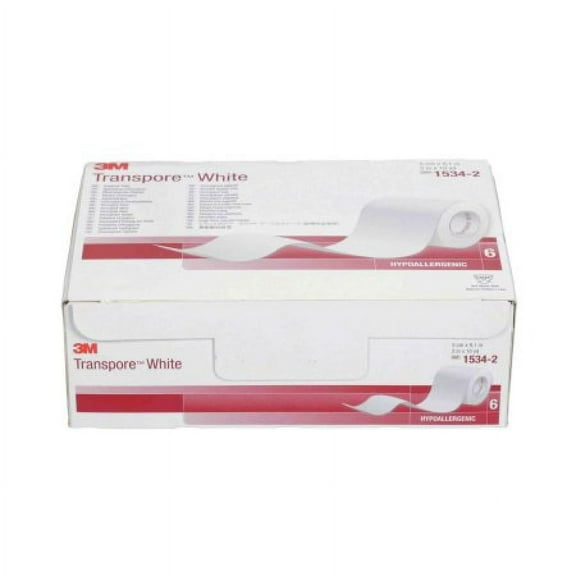 3M Transpore Surgical Tape - Plastic, Water Resistant, 2 Inches x 10 Yards, White, Non-sterile, 6 Count