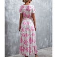 thumbnail image 4 of V Neckline Dress, Print Floral Dress Short Sleeve Drawstring High Waist  For Summer ANGGREK Blanco XXL, 4 of 6