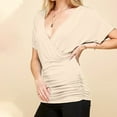 thumbnail image 6 of JGGSPWM Women's Summer Wrap V-Neck Short Sleeve Ruched Tunic Blouse Dressy Casual Top Khaki M, 6 of 6
