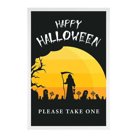 Koyal Wholesale Happy Halloween Candy Sign, Scary Man Cemetery Halloween Signs 12 x 18 Inch Frame Included