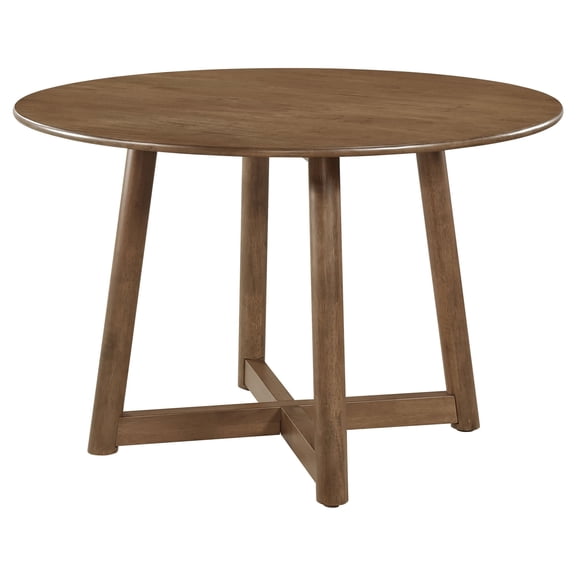 Ellie Dining Table, 47 Inch Round Top, Interlocking Legs, Walnut Brown Wood