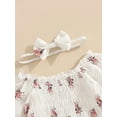 thumbnail image 5 of Baby Girls Floral Print Puff Rompers Long Sleeve Round Neck Ruched One-Piece Romper Playsuit with Headband, 5 of 7