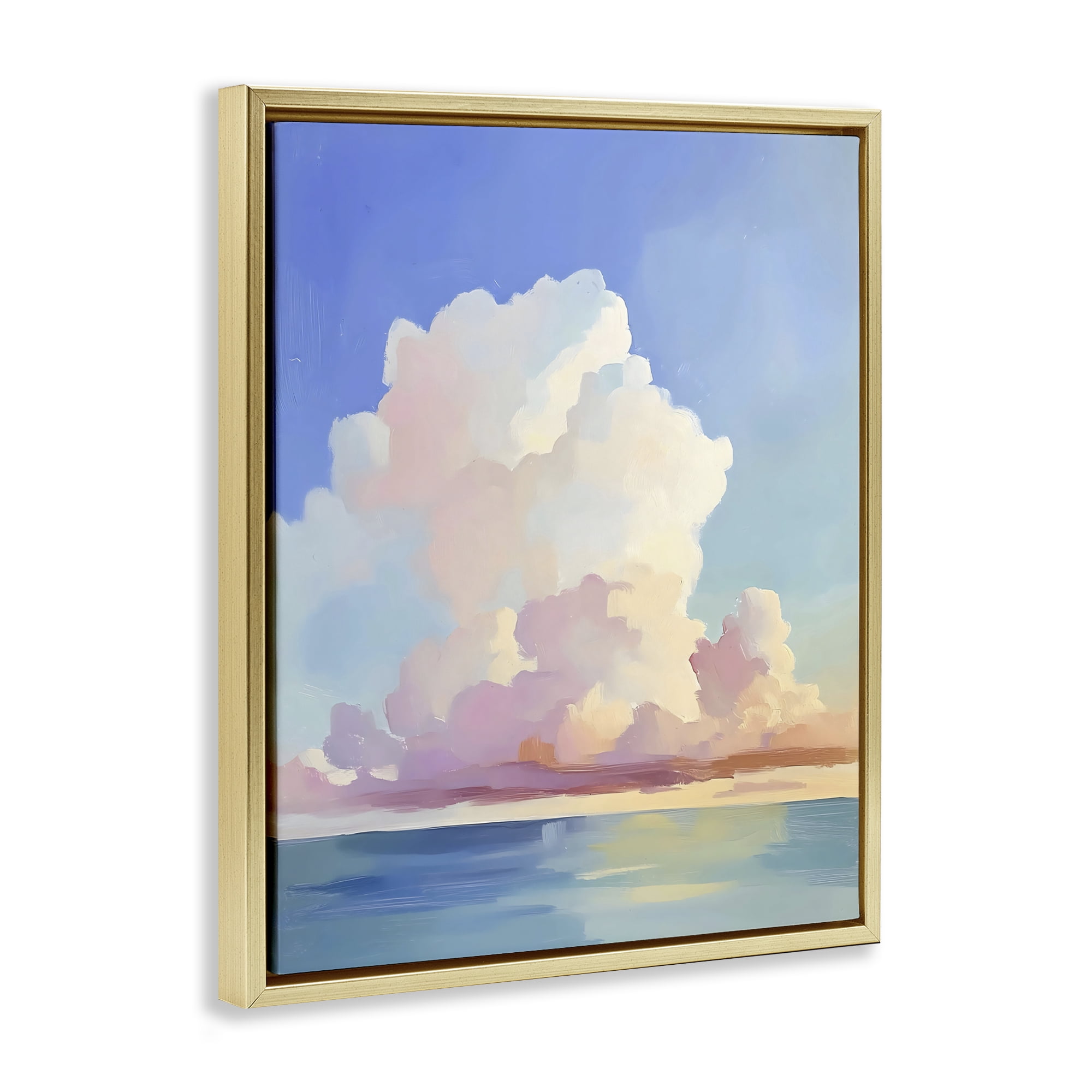 Stupell Industries Dreamy Pastel Clouds over Sea Gold Framed Floater Canvas Wall Art, design by The Prints Vibe